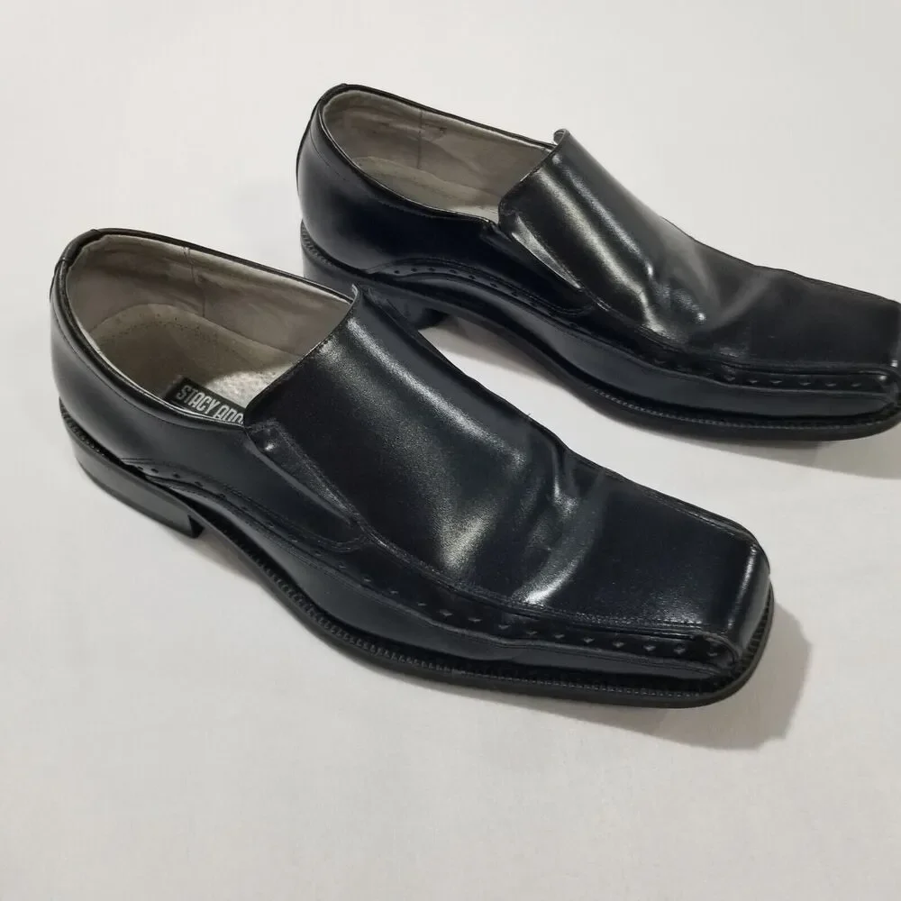 Stacy Adams Shoes Mens Size 9.5 Danton Slip On Black Leather 24363-001 Bike Toe